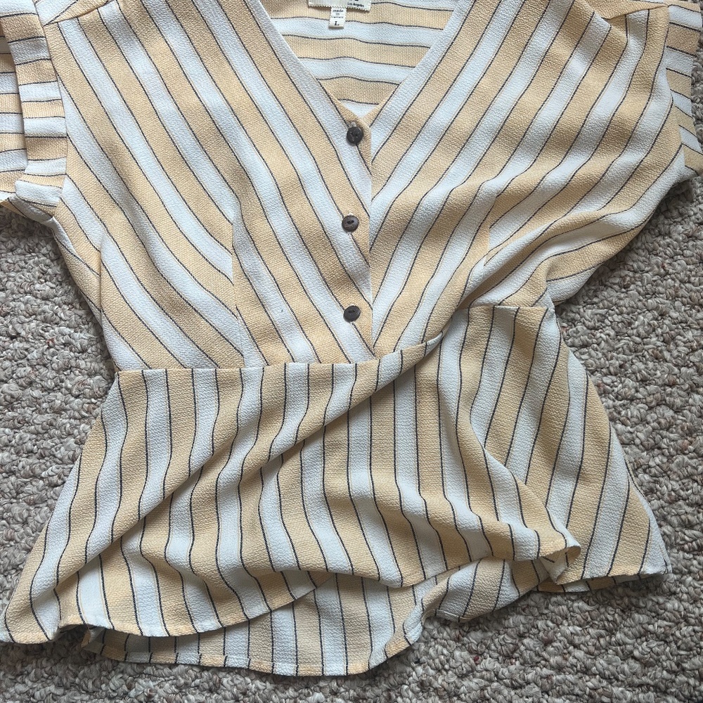 Monteau Yellow and White Striped Blouse